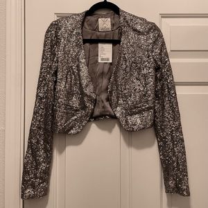 NEW Pins & Needles Urban Outfitters Silver Sequin Cropped Jacket XS